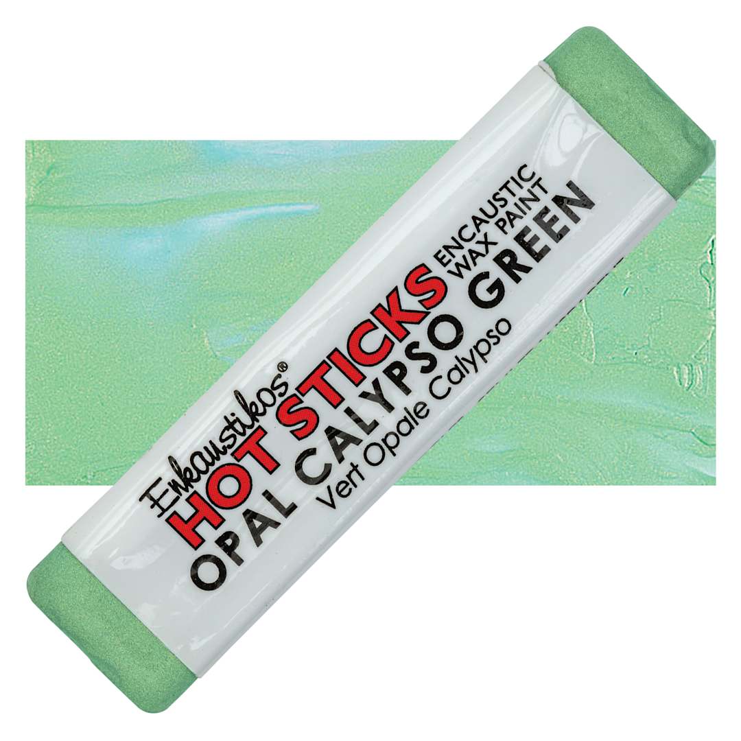 Open in modal - Enkaustikos Hot Sticks Encaustic Wax Paint - Opal Calypso Green, 13 ml stick and swatch