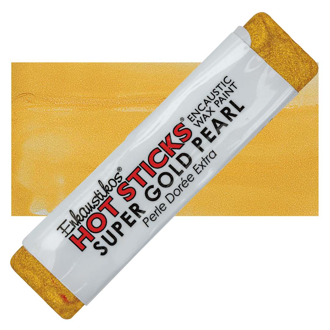 Open in modal - Enkaustikos Hot sticks Encaustic Wax Paint - Super Gold Pearl, 13 ml stick and swatch