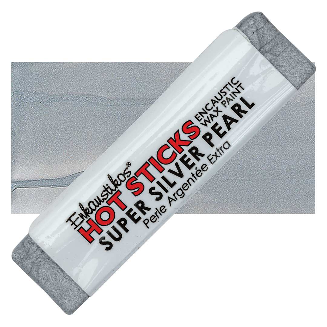 Open in modal - Enkaustikos Hot sticks Encaustic Wax Paint - Super Silver Pearl, 13 ml stick and swatch