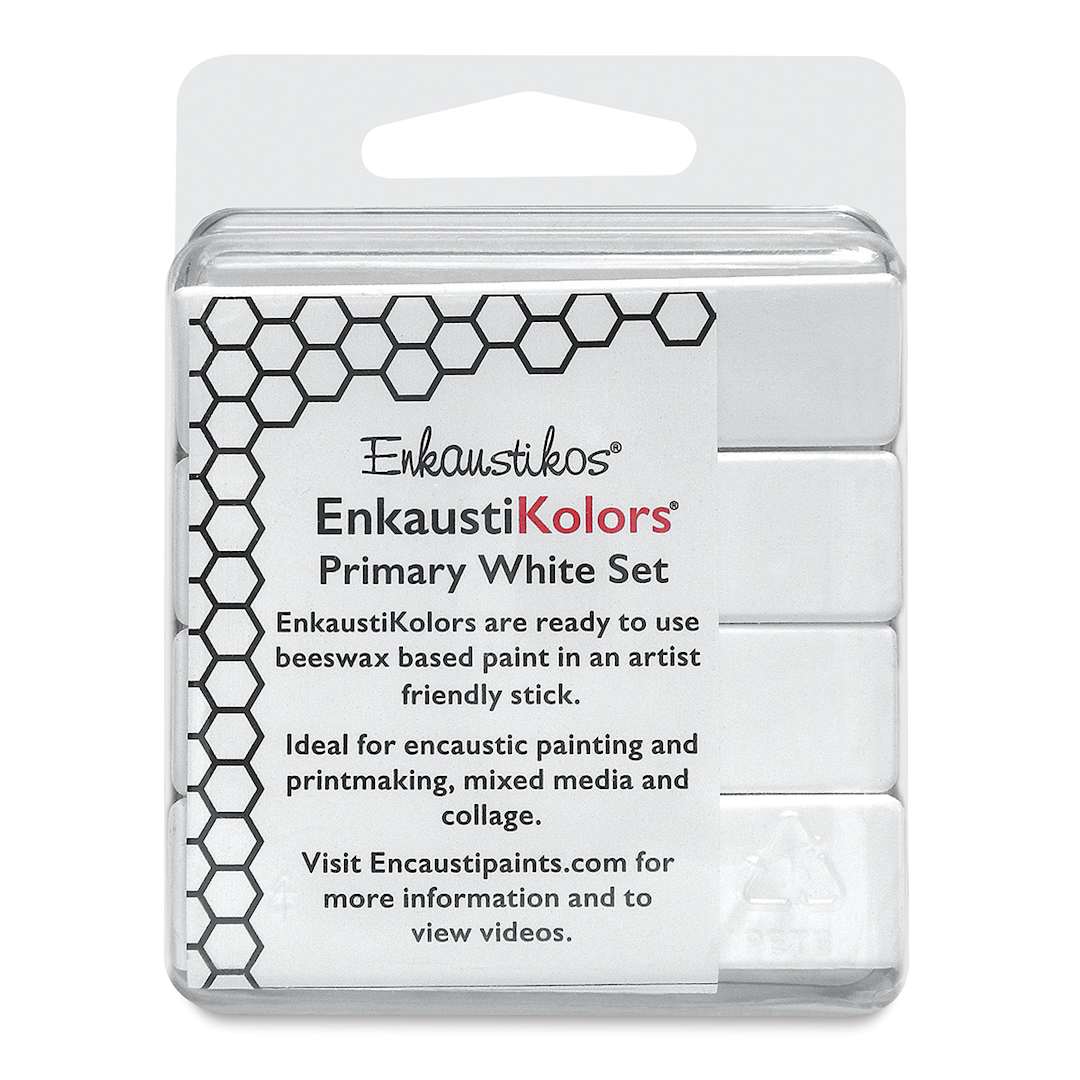 Open in modal - Enkaustikos EnkaustiKolor Paint Sets - Front of package of Primary White 4 pc package