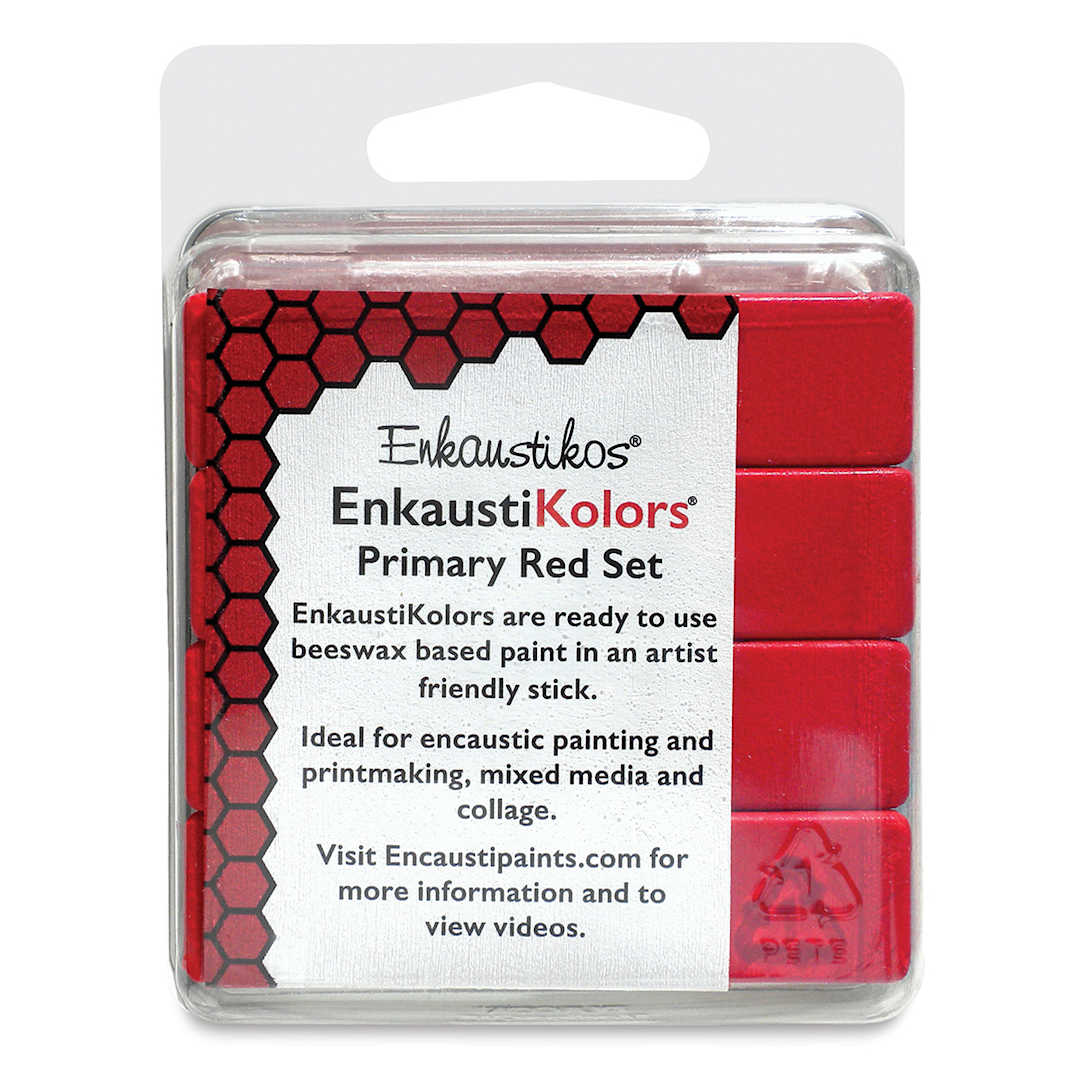 Open in modal - Enkaustikos EnkaustiKolors Paint Set - Front of package of Primary Red 4 pc package