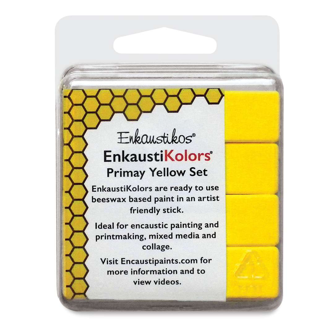 Open in modal - Enkaustikos EnkaustiKolors Paint Set - Front of package of Primary Yellow 4 pc package