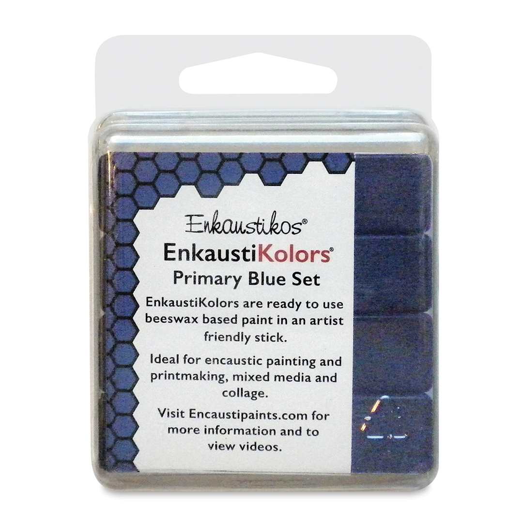 Open in modal - Enkaustikos EnkaustiKolors Paint Set - Front of package of Primary Blue 4 pc package
