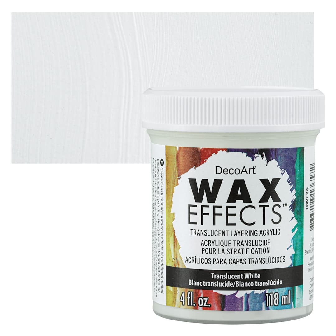 Open in modal - DecoArt Wax Effects Acrylic Paint - Translucent White, 4 oz Jar and swatch