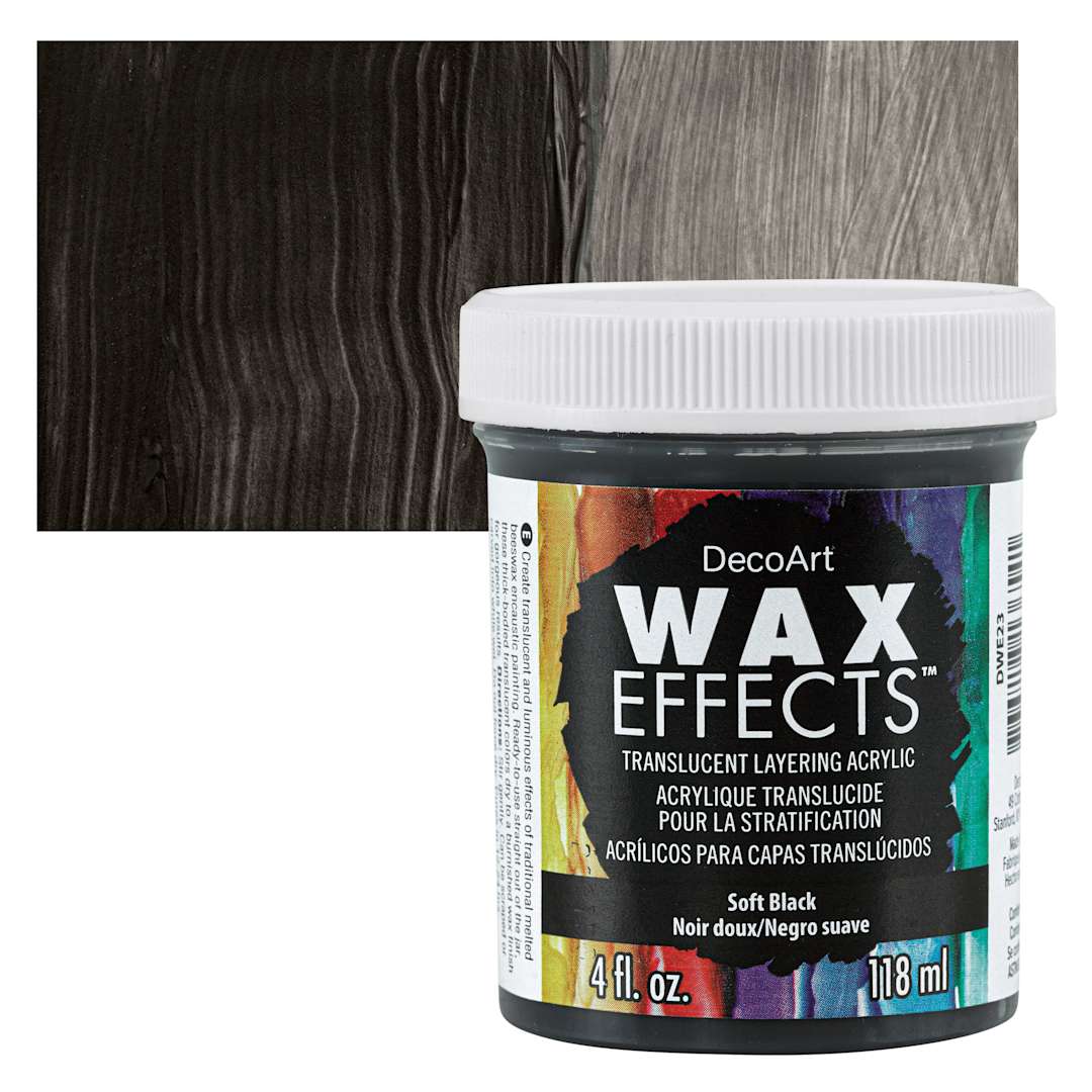 Open in modal - DecoArt Wax Effects Acrylic Paint - Soft Black, 4 oz Jar and swatch