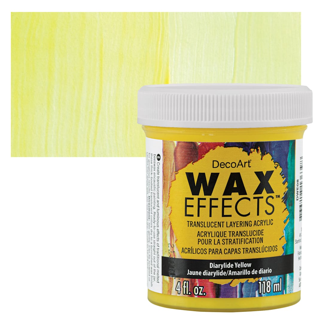 Open in modal - DecoArt Wax Effects Acrylic Paint - Diarylide Yellow, 4 oz Jar and swatch