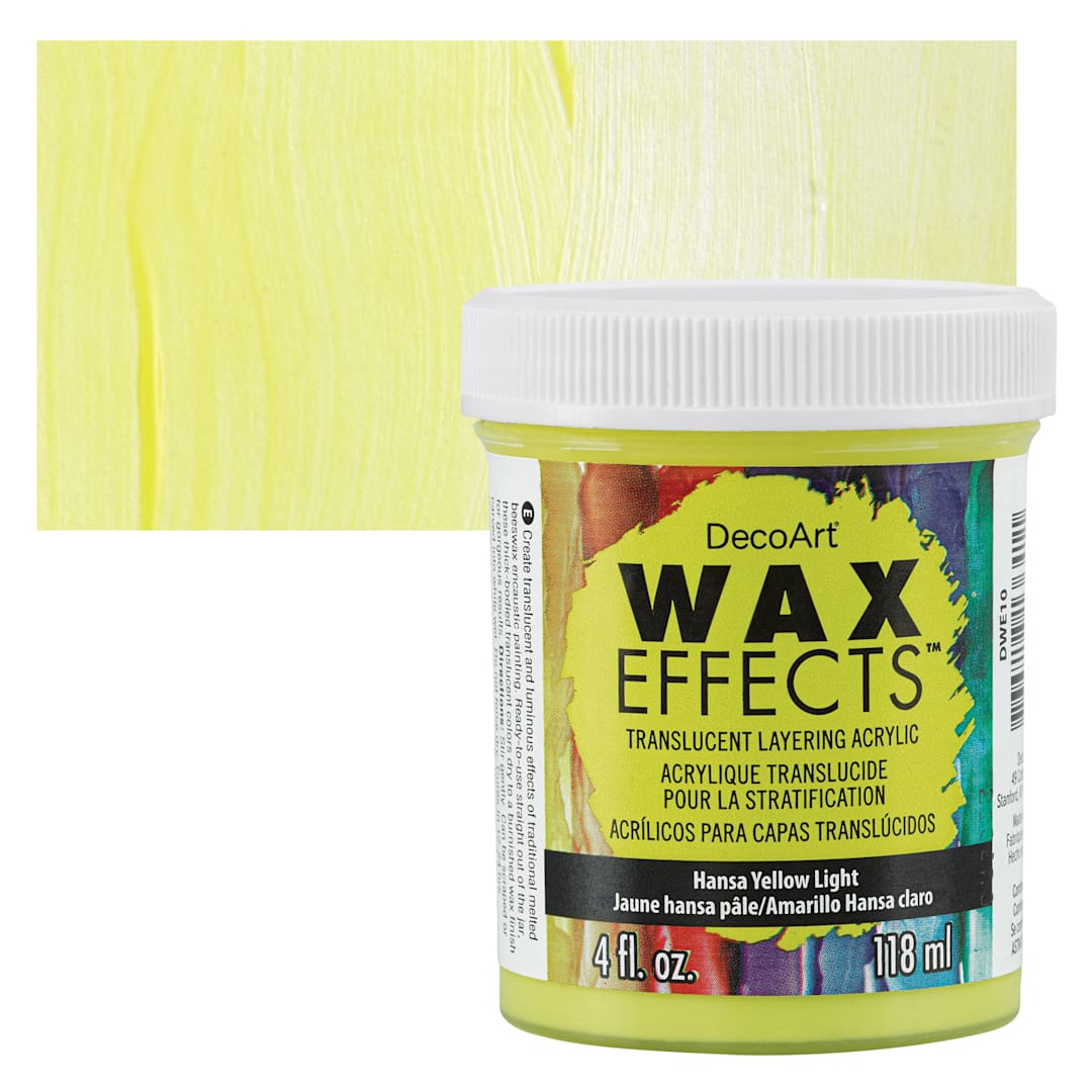 Open in modal - DecoArt Wax Effects Acrylic Paint - Hansa Yellow Light, 4 oz Jar and swatch