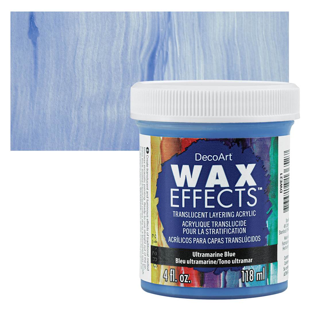 Open in modal - DecoArt Wax Effects Acrylic Paint - Ultramarine Blue, 4 oz Jar and swatch