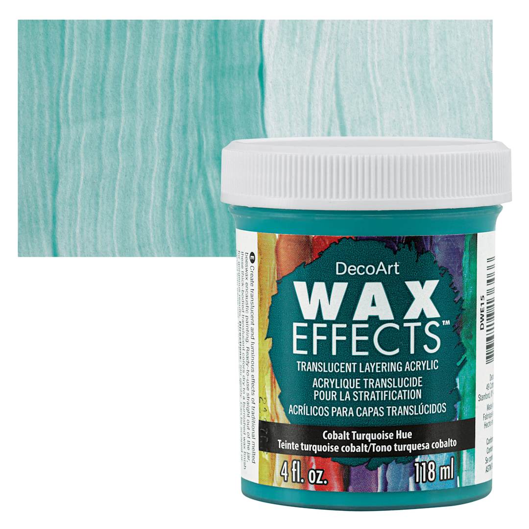 Open in modal - DecoArt Wax Effects Acrylic Paint - Cobalt Turquoise, 4 oz Jar and swatch