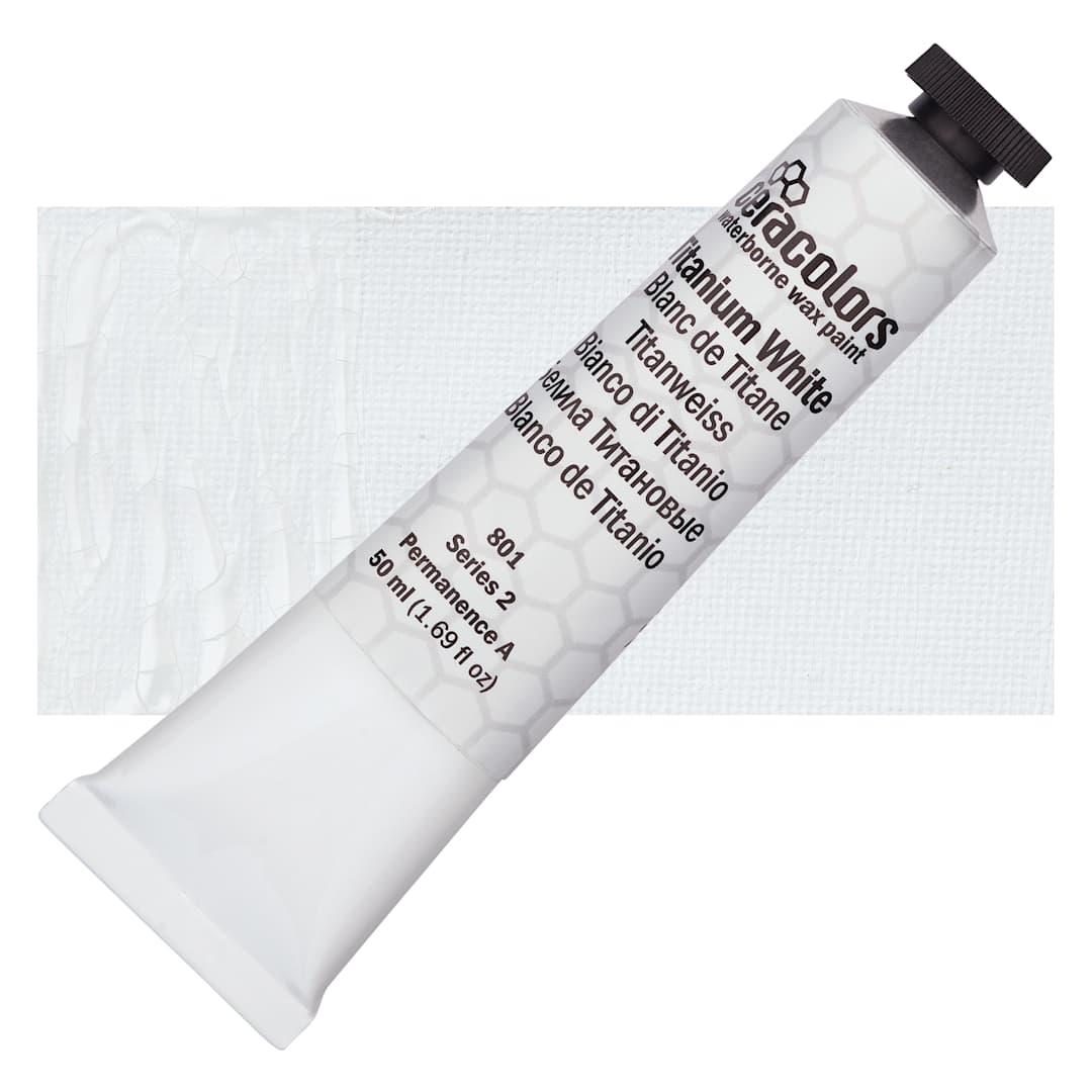 Open in modal - Ceracolors Waterborne Wax Paint - Titanium White - Tube and Swatch