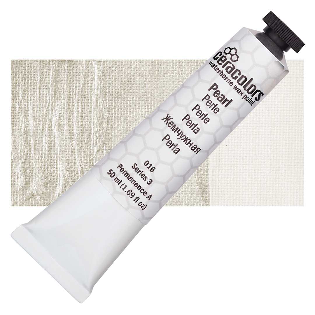 Open in modal - Ceracolors Waterborne Wax Paint - Pearl 50 ml Tube and Swatch