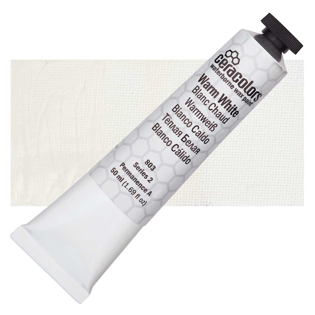Open in modal - Ceracolors Waterborne Wax Paint - Warm White - Tube and Swatch