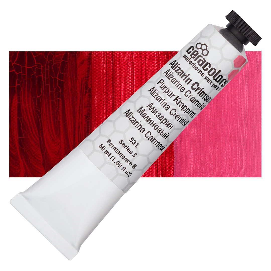 Open in modal - Ceracolors Waterborne Wax Paint  - Alizarin Crimson - Tube and Swatch