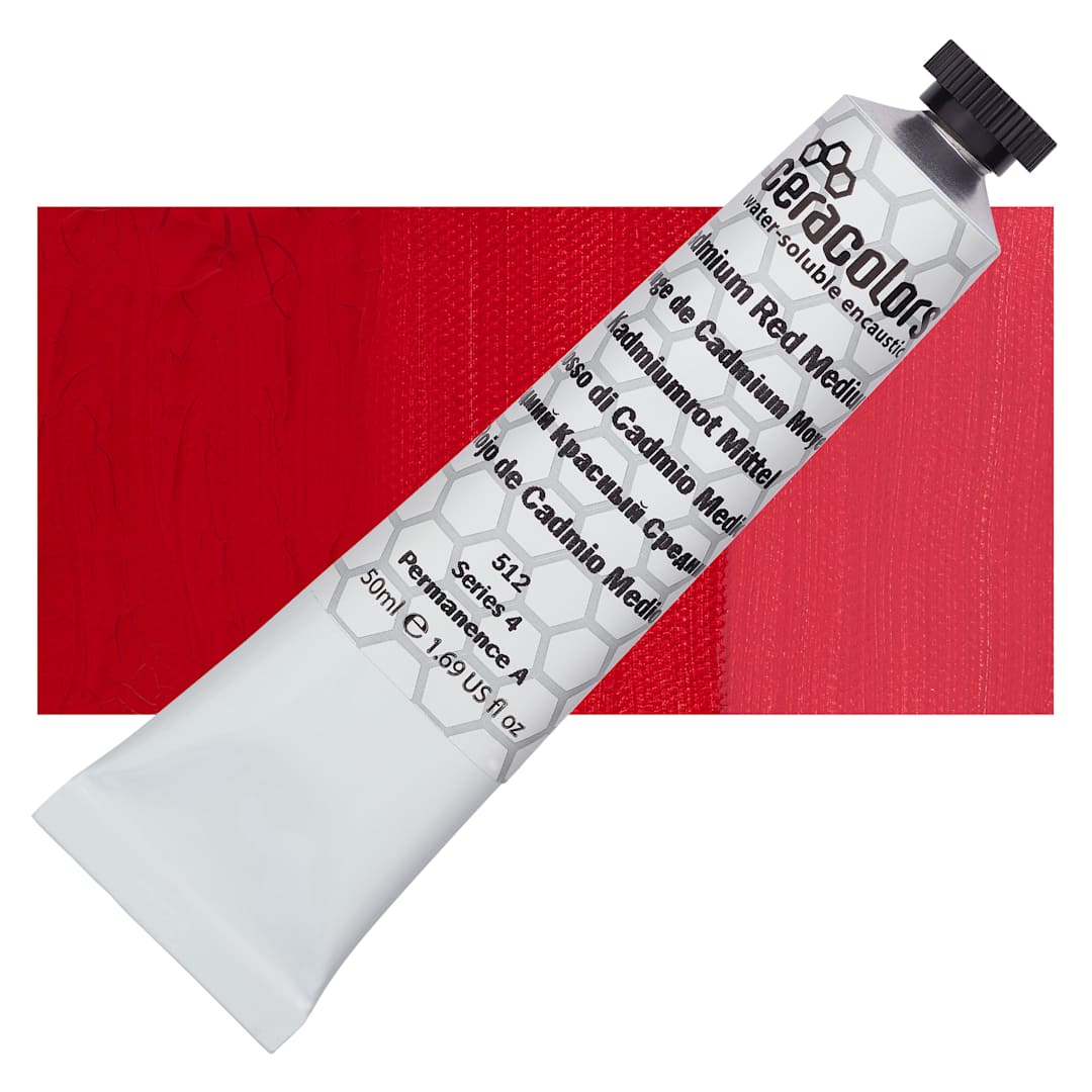 Open in modal - Ceracolors Waterborne Wax Paint - Cadmium Red Medium - Tube and Swatch