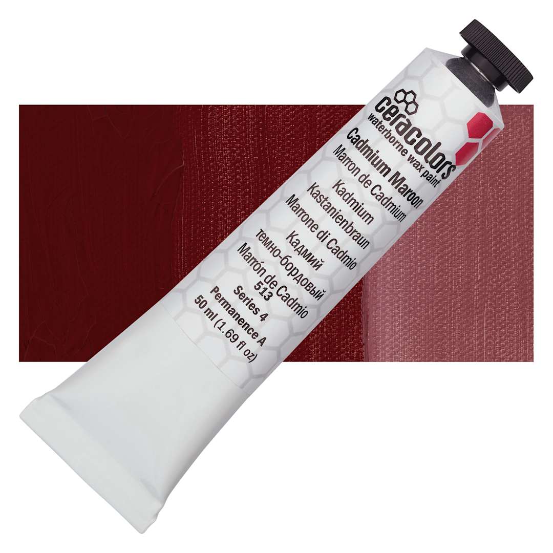 Open in modal - Ceracolors Waterborne Wax Paint - Cadmium Red Maroon - Tube and Swatch