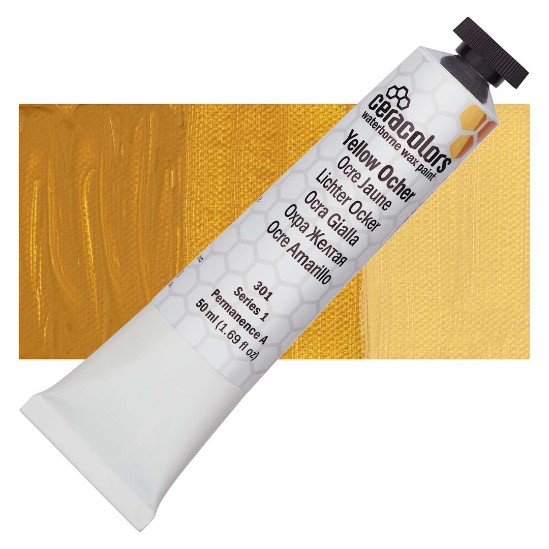 Open in modal - Ceracolors Waterborne Wax Paint - Yellow Ochre - Tube and Swatch