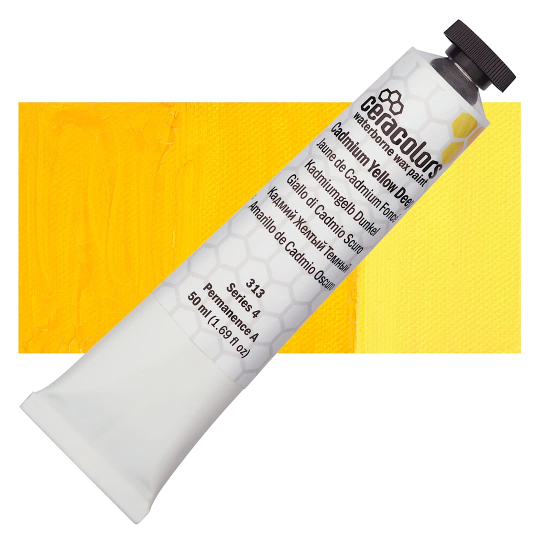 Open in modal - Ceracolors Waterborne Wax Paint - Cadmium Yellow Deep - Tube and Swatch