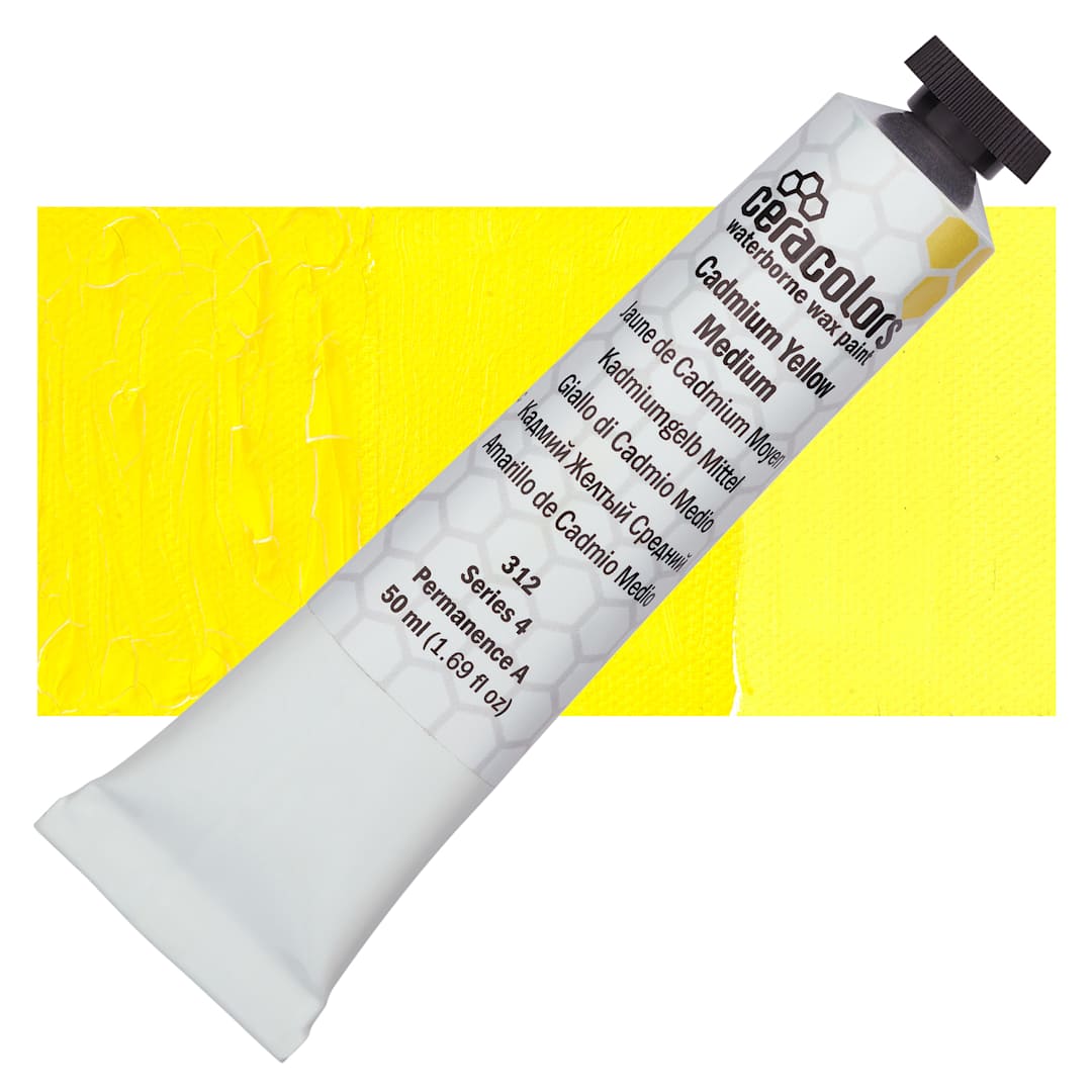 Open in modal - Ceracolors Waterborne Wax Paint - Cadmium Yellow Medium - Tube and Swatch
