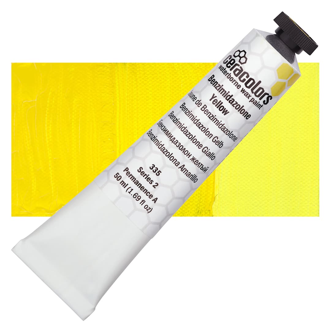 Open in modal - Ceracolors Waterborne Wax Paint - Benzimidazolone Yellow - Tube and Swatch