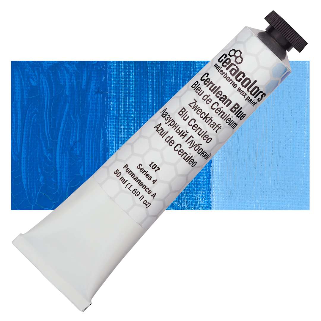 Open in modal - Ceracolors Waterborne Wax Paint - Cerulean Blue - Tube and Swatch