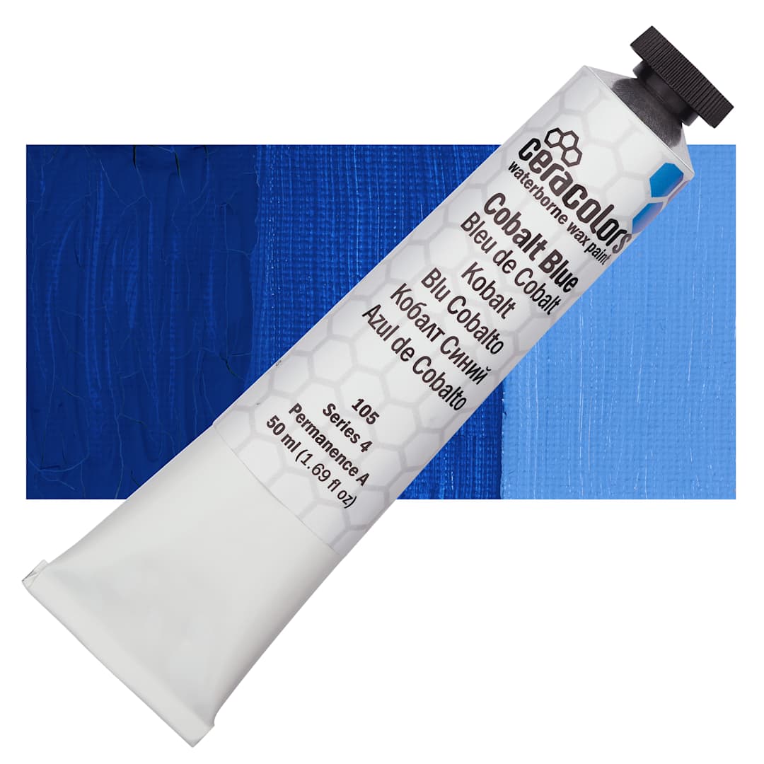 Open in modal - Ceracolors Waterborne Wax Paint - Cobalt Blue - Tube and Swatch