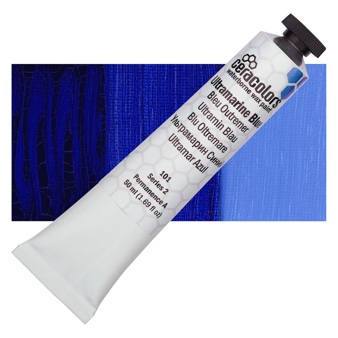 Open in modal - Ceracolors Waterborne Wax Paint - Ultramarine Blue - Tube and Swatch