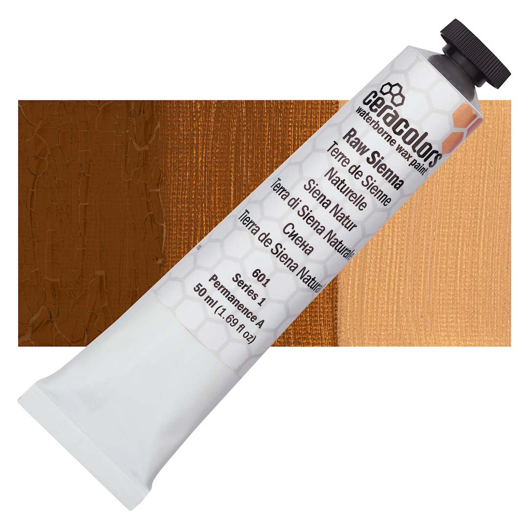 Open in modal - Ceracolors Waterborne Wax Paint - Raw Sienna - Tube and Swatch