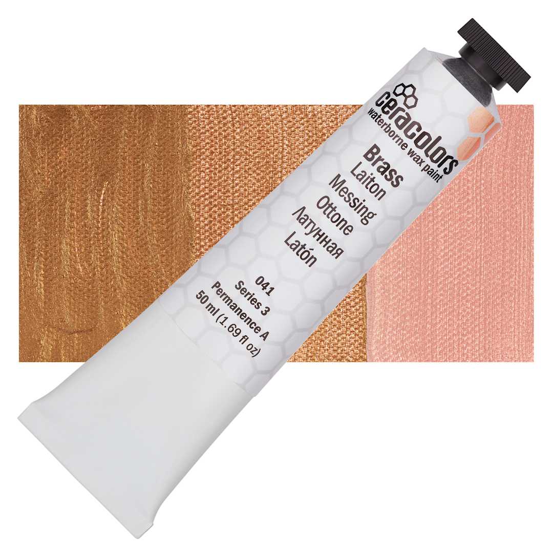 Open in modal - Ceracolors Waterborne Wax Paint - Brass - Tube and Swatch