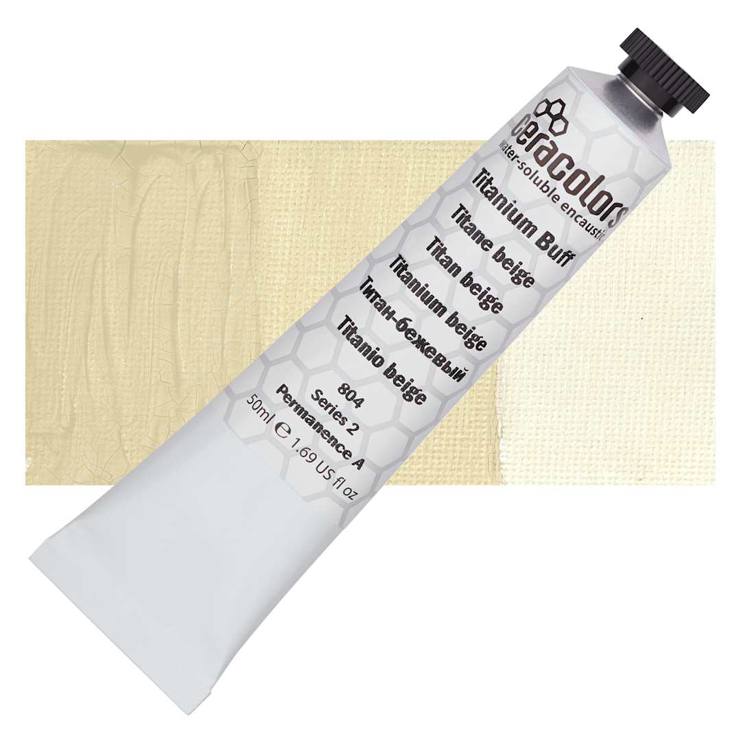 Open in modal - Ceracolors Waterborne Wax Paint - Titanium Buff - Tube and Swatch