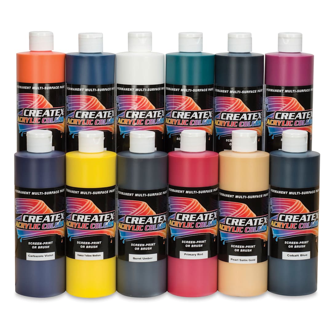 Open in modal - Createx Acrylics Paint Set - Assorted Colors Set of 12 Pint bottles shown