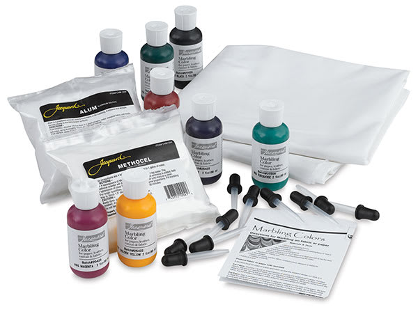 Open in modal - Jacquard Marbling Kit - Assorted components of Class Pack laid out