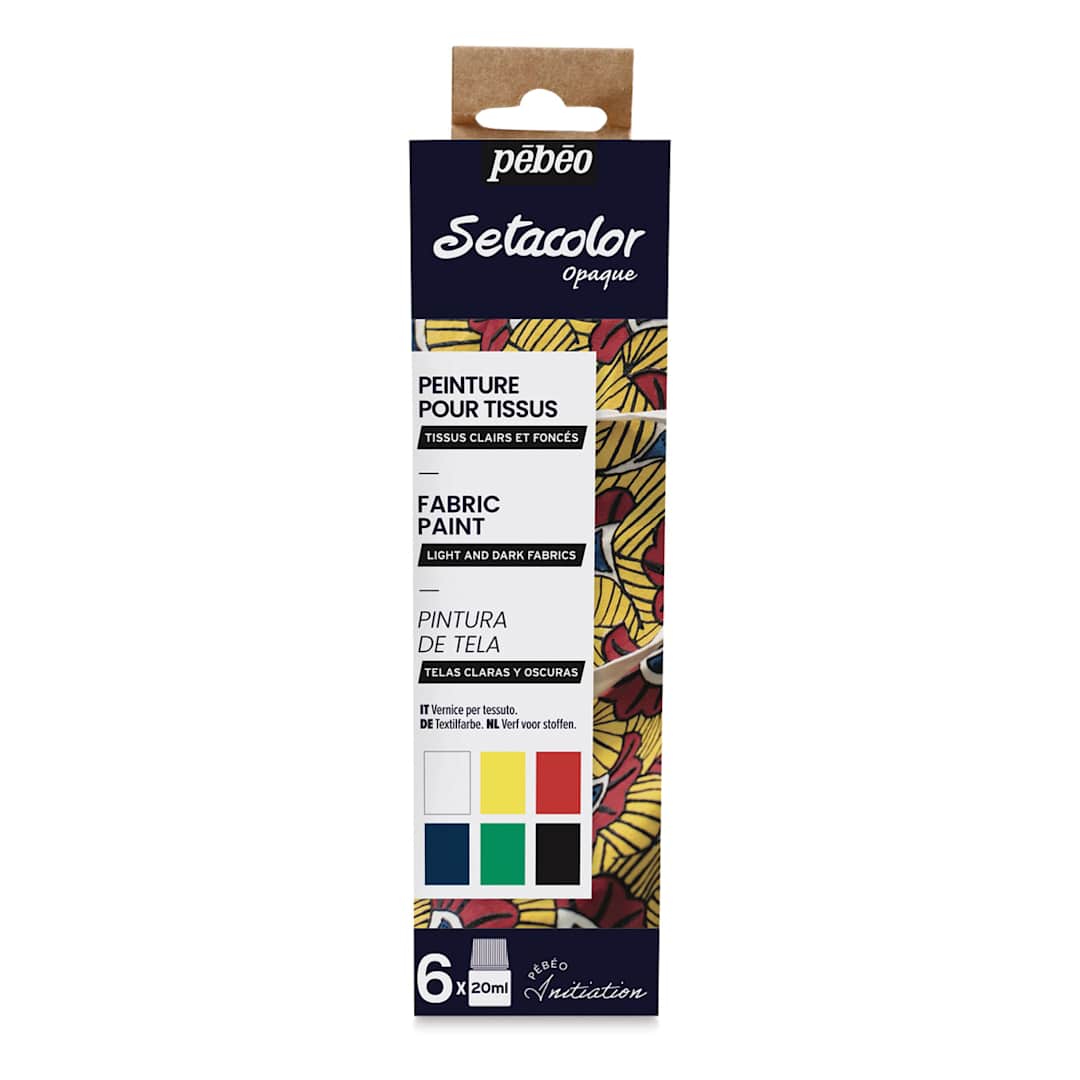 Open in modal - Pebeo Setacolor Fabric Paint - Front of package of Opaque colors set of 6