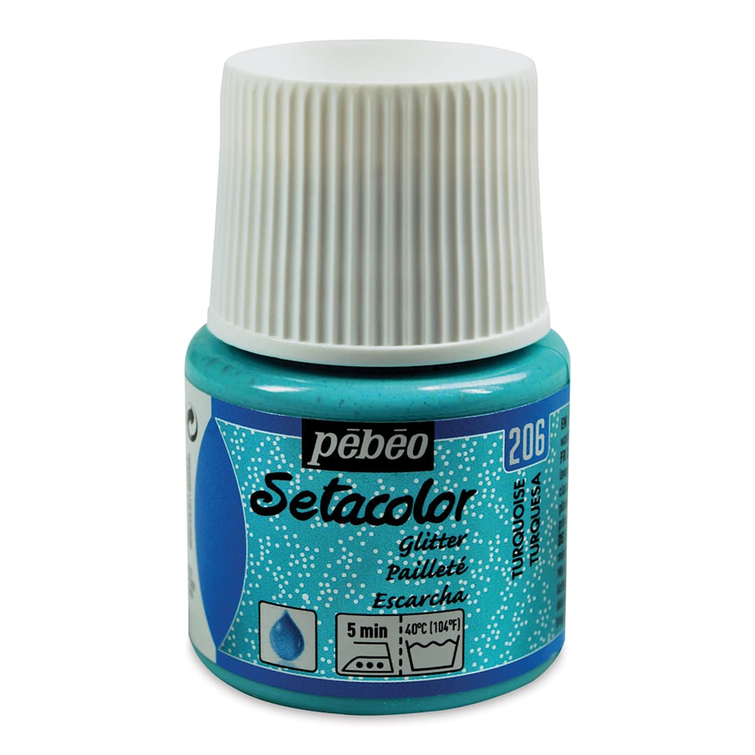 Open in modal - Pebeo Setacolor Fabric Paint - Turquoise, Glitter, 45ml Bottle