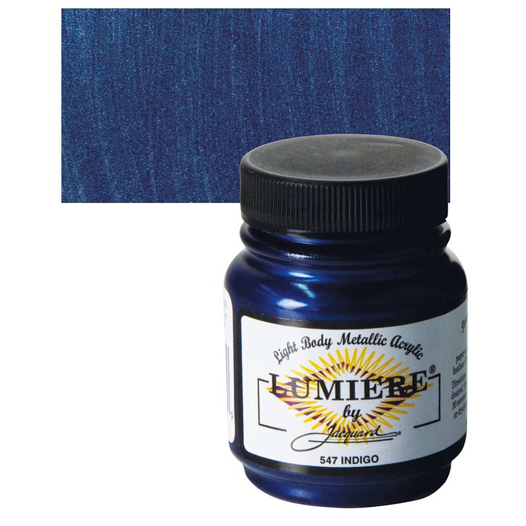 Open in modal - Jacquard Lumiere Acrylic - Indigo, 2.25 oz jar and swatch