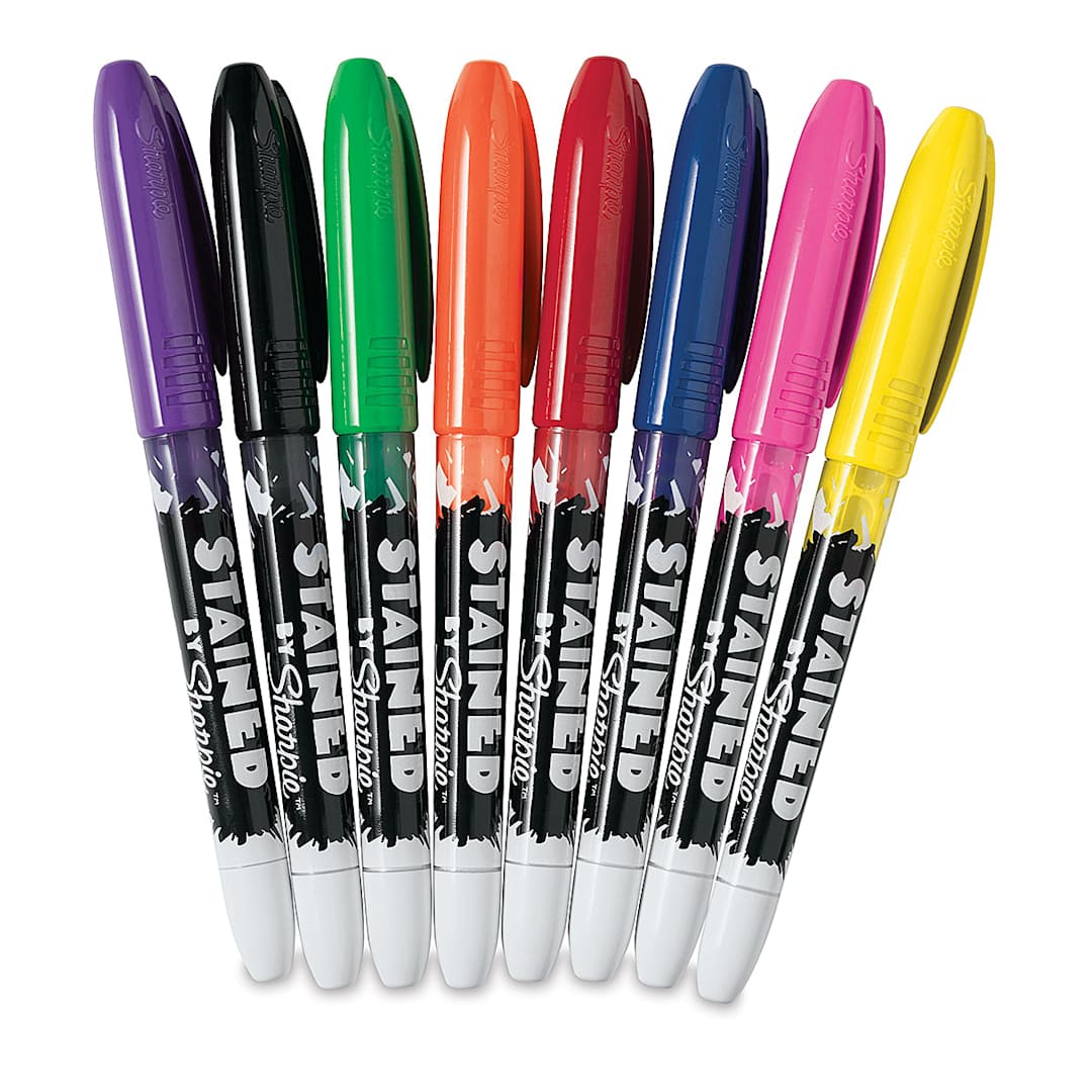 Open in modal - Stained by Sharpie Brush Tip Fabric Markers - Set of 8 colors shown in a fan