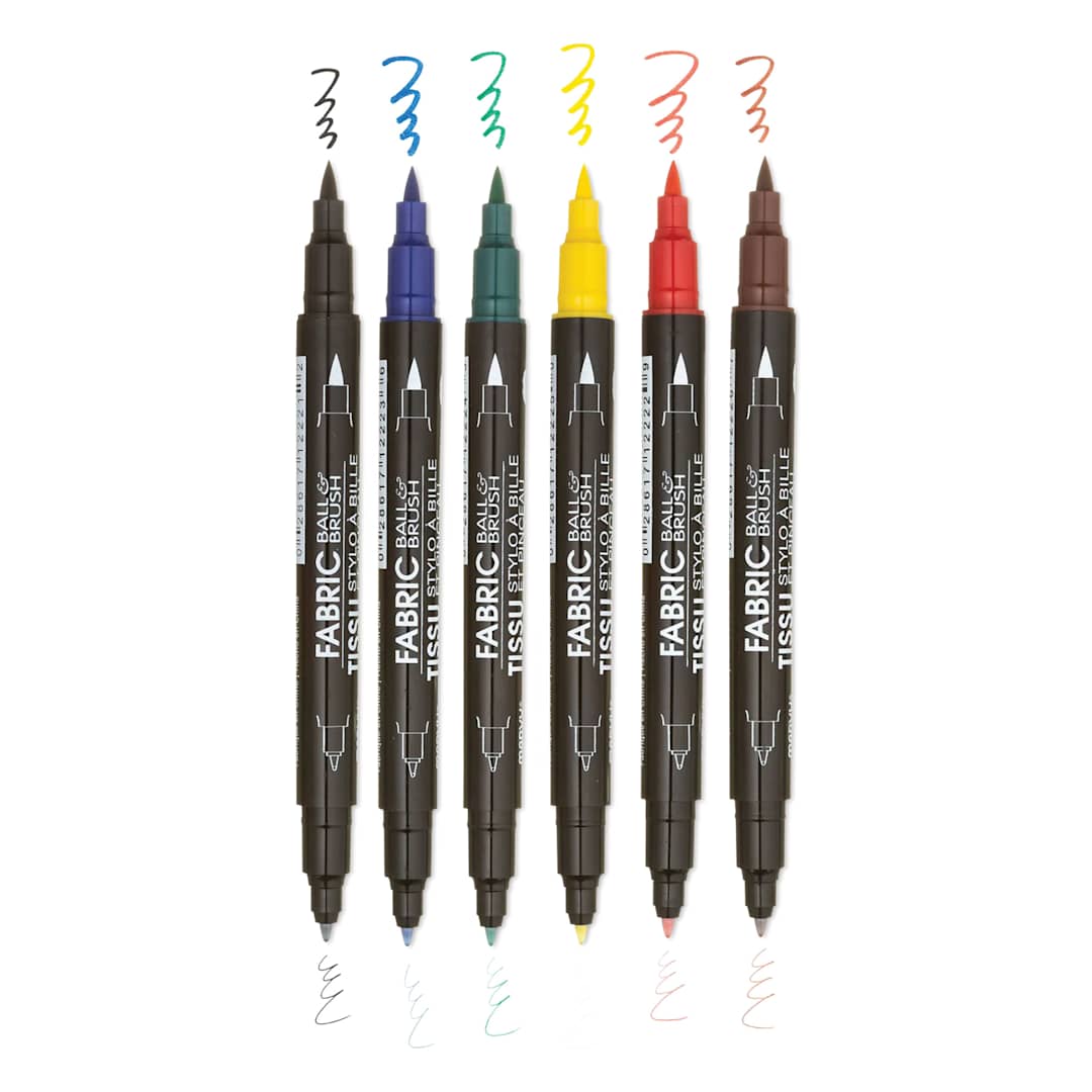 Open in modal - Marvy Uchida Dual-Tipped Ball & Brush Fabric Markers standard colors