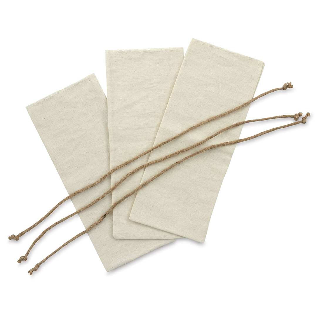 Open in modal - Natural Cotton Wine Bottle Bags - 3 Cotton bags with Jute ties on top
