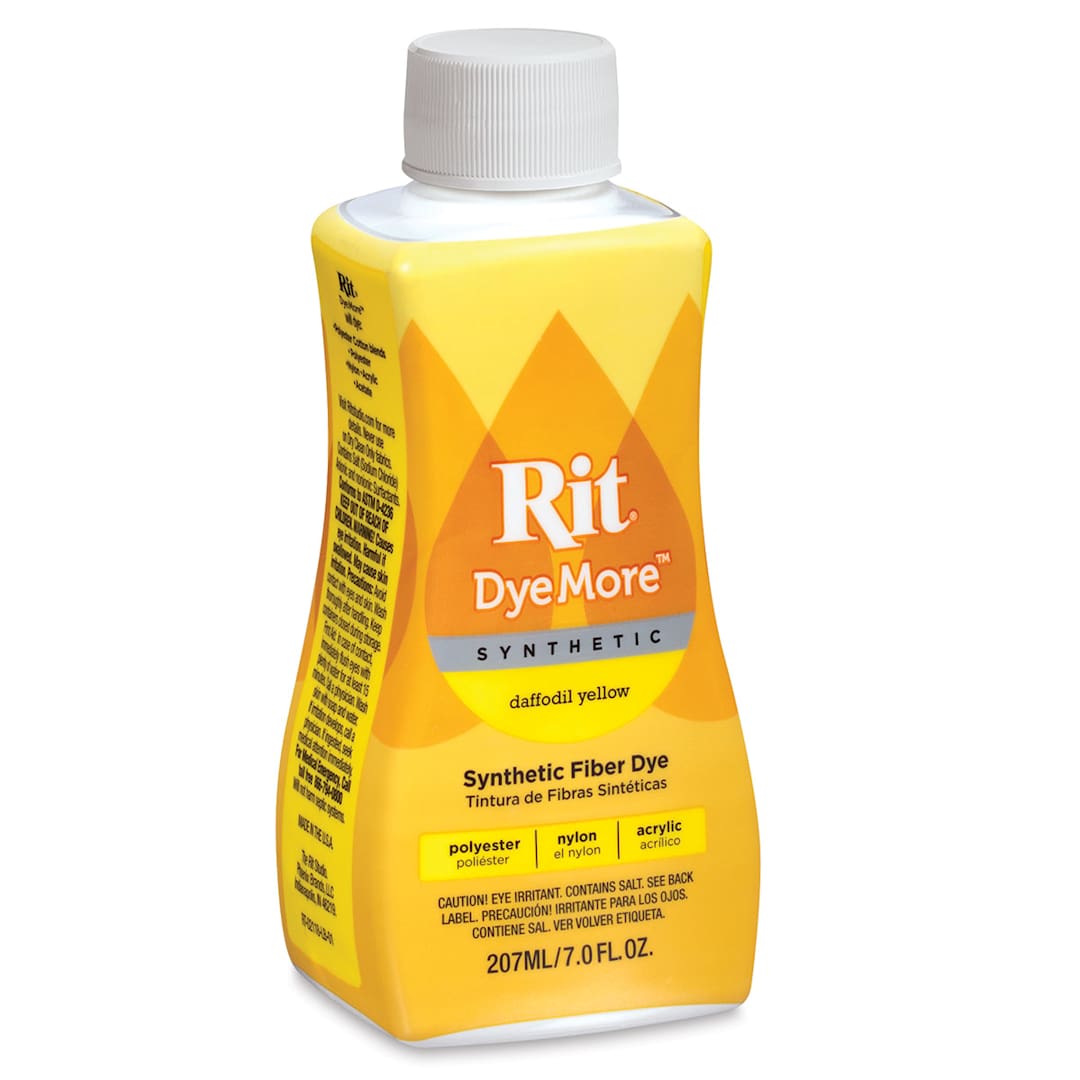 Open in modal - Rit DyeMore Synthetic Fiber Dye - Daffodil Yellow, 7 oz, front of the bottle