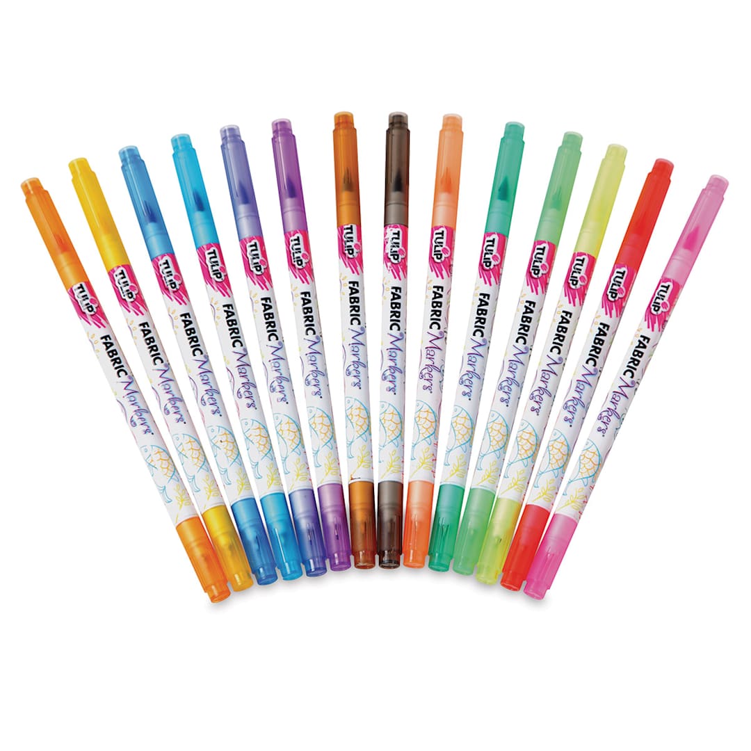 Open in modal - Tulip Dual-Tip Fabric Markers - Set of 14 Markers shown capped in fan