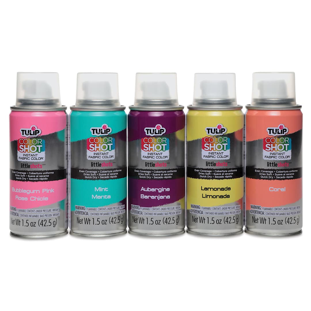 Open in modal - Tulip ColorShot Instant Fabric Color Spray - 5 pc Littleshots Festival Colors Set shown in a row