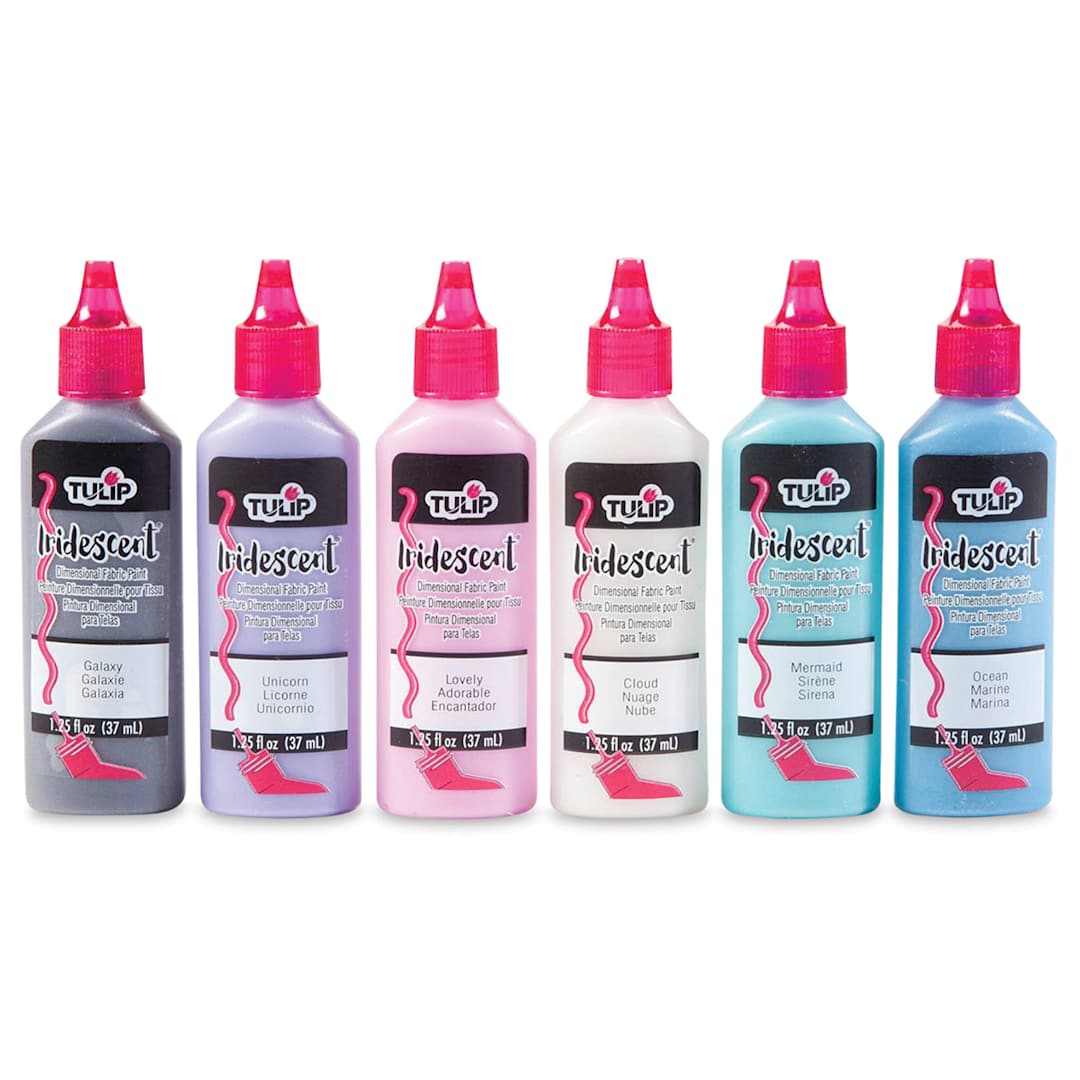 Open in modal - Tulip Dimensional Fabric Paint Set - Pastels, Iridescent, Set of 6 (Out of packaging)