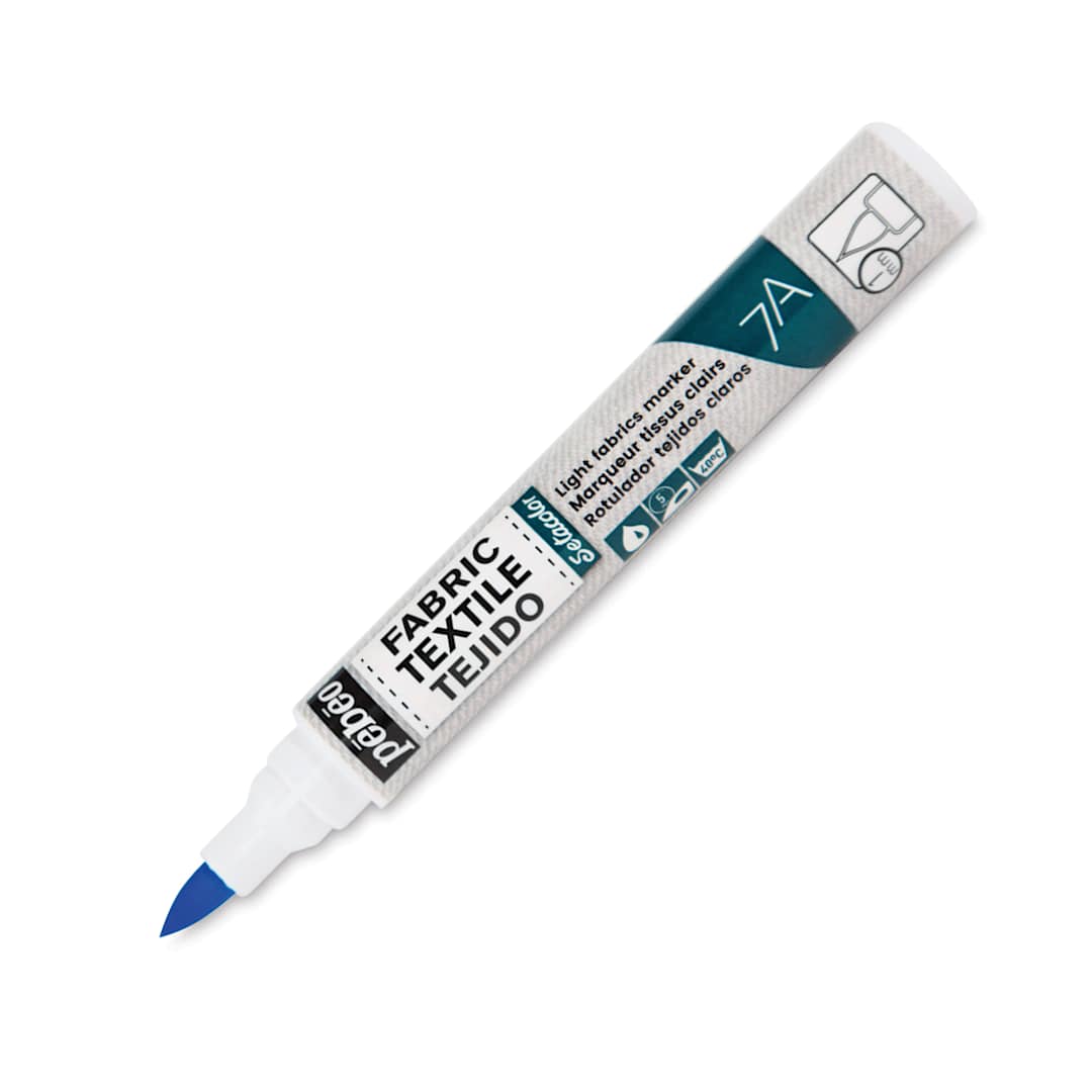 Open in modal - Pebeo 7A Light Fabric Brush Marker - Light Blue, 1 mm (Cap off)