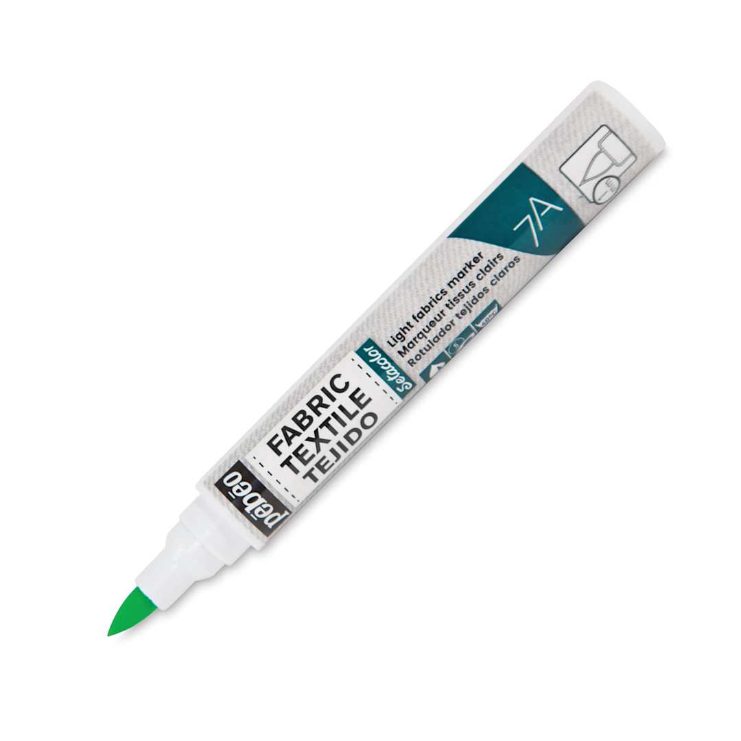 Open in modal - Pebeo 7A Light Fabric Brush Marker - Fluorescent Green, 1 mm (Cap off)