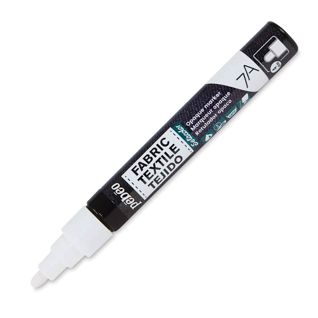 Open in modal - Pebeo 7A Opaque Fabric Marker - White, 4 mm (Cap off)