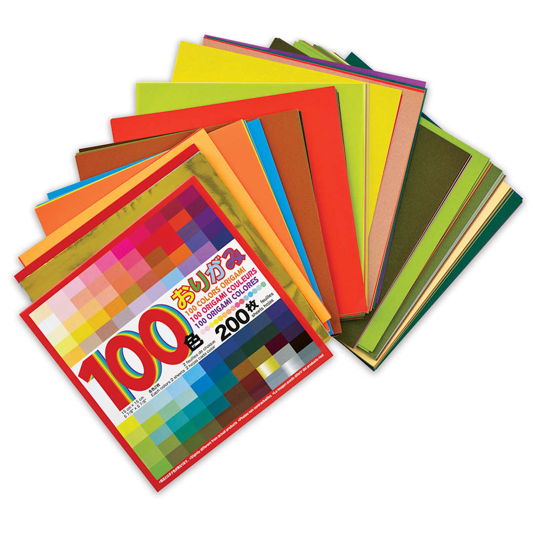 Open in modal - Aitoh 100 Color Origami Paper Pack - 200 sheets with label arranged in fan