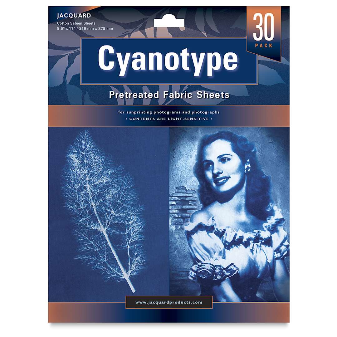 Open in modal - Jacquard Cyanotype Fabric Sheets, Pkg of 30, 8 1/2" x 11". Front of package.