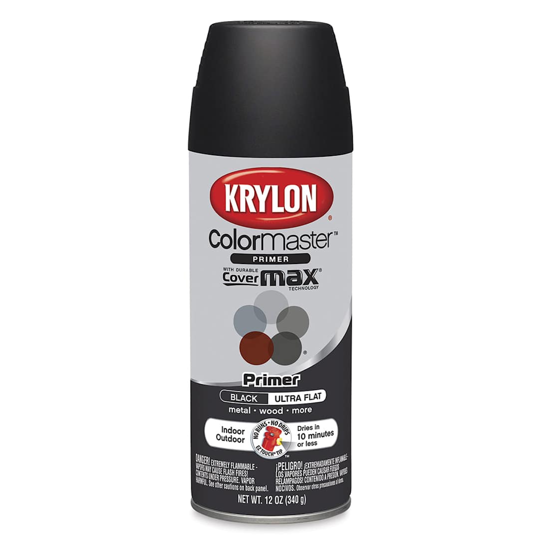 Open in modal - Krylon Spray Paint - Black Primer, 12 oz (front of can)