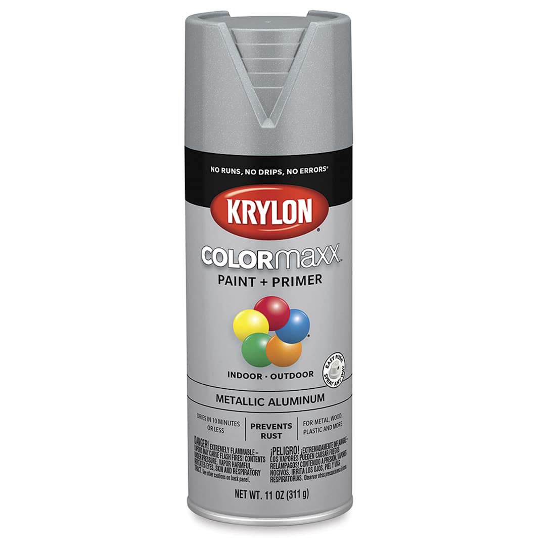 Open in modal - Krylon Colormaxx Spray Paint - Front of 11 oz. can of Metallic Aluminum Color