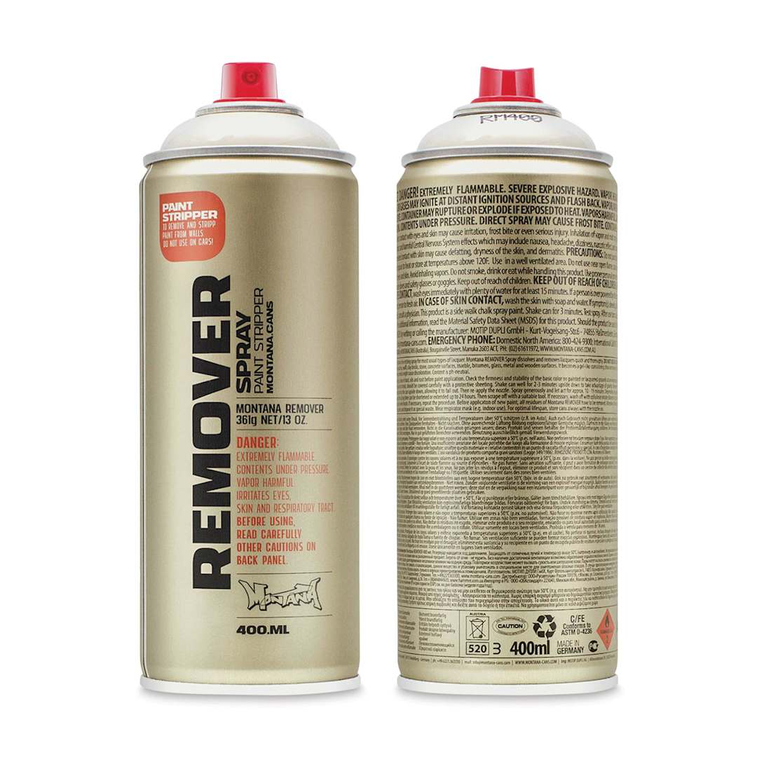 Open in modal - Montana Paint Remover Spray - 400 ml (Front and back of spray can)