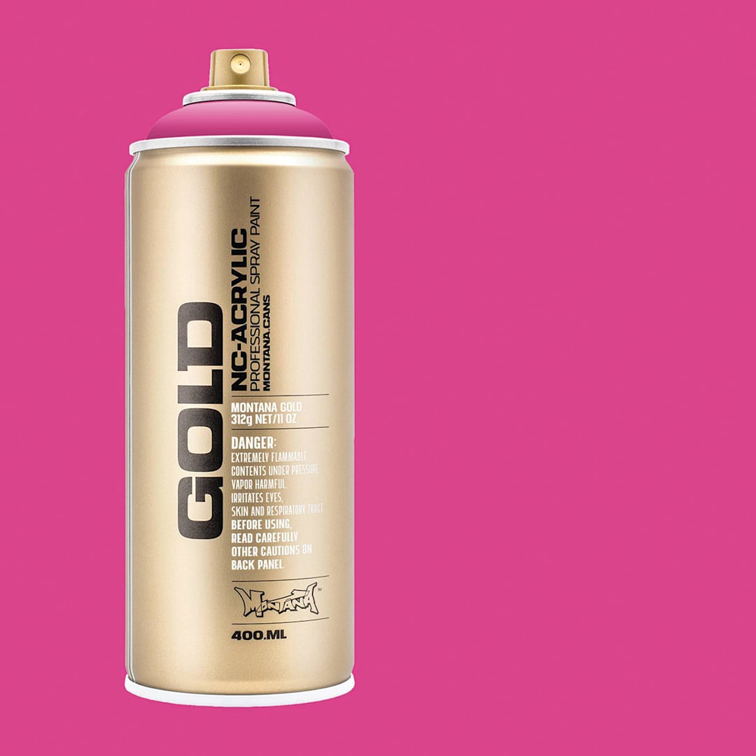 Open in modal - Montana Gold Acrylic Professional Spray Paint - Pink Pink, 400 ml (Spray can with color swatch)
